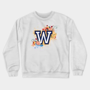 Varsity letter W flowers patch Crewneck Sweatshirt